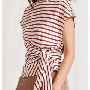 Apiece Apart Red and White Striped Short Sleeve Top